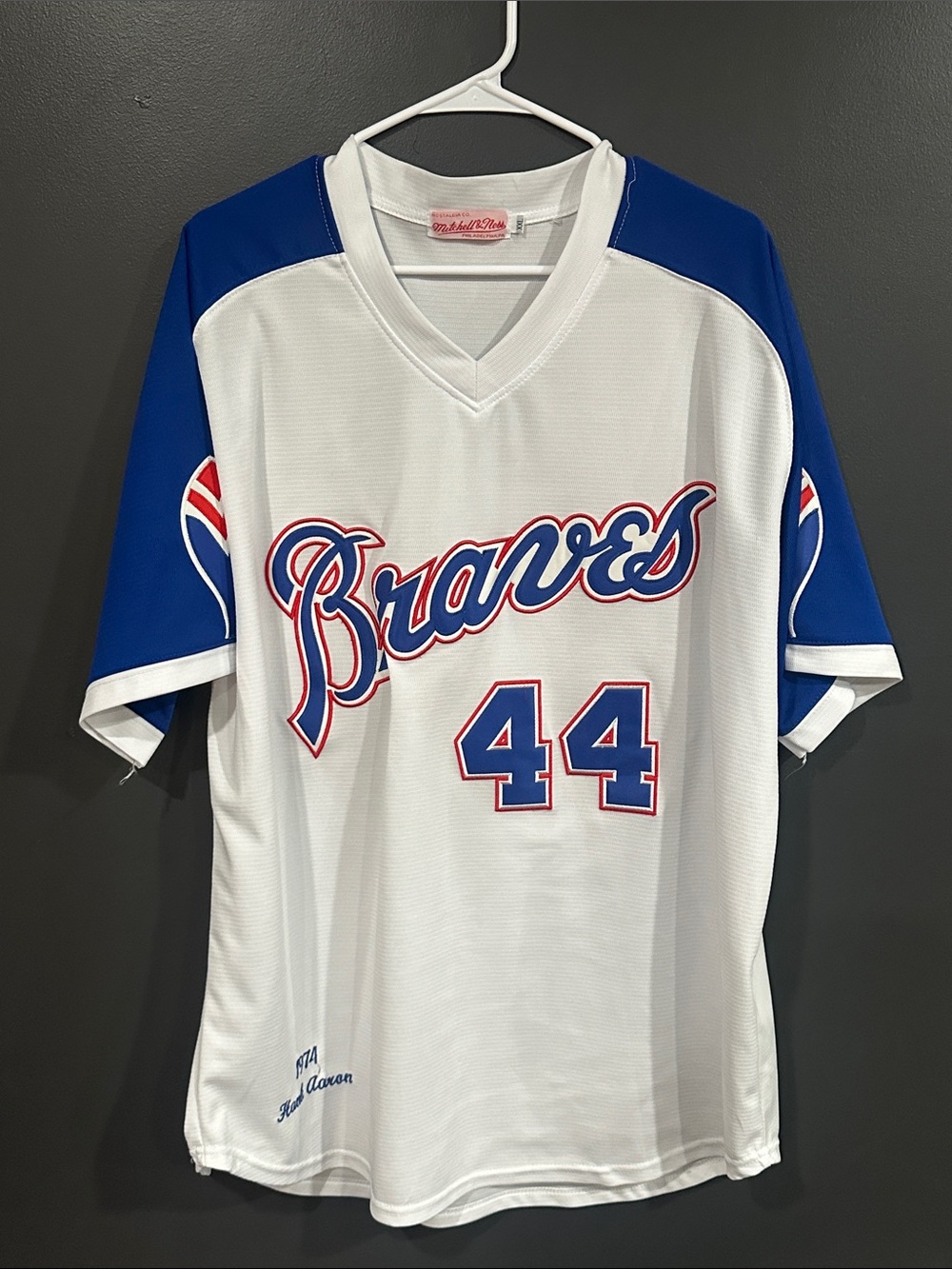 Mitchell & Ness Hank Aaron White and Blue Braves Jersey - 44